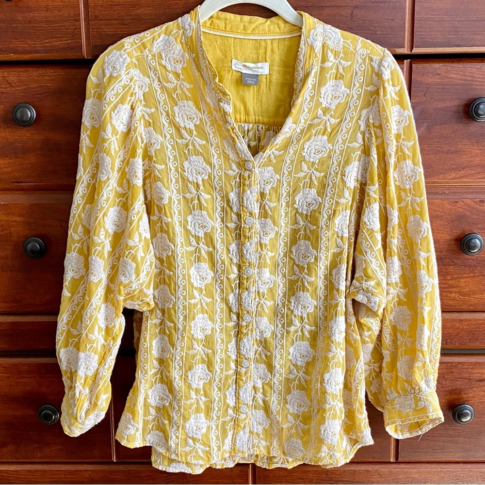Pilcro yellow cotton embroidered blouse.